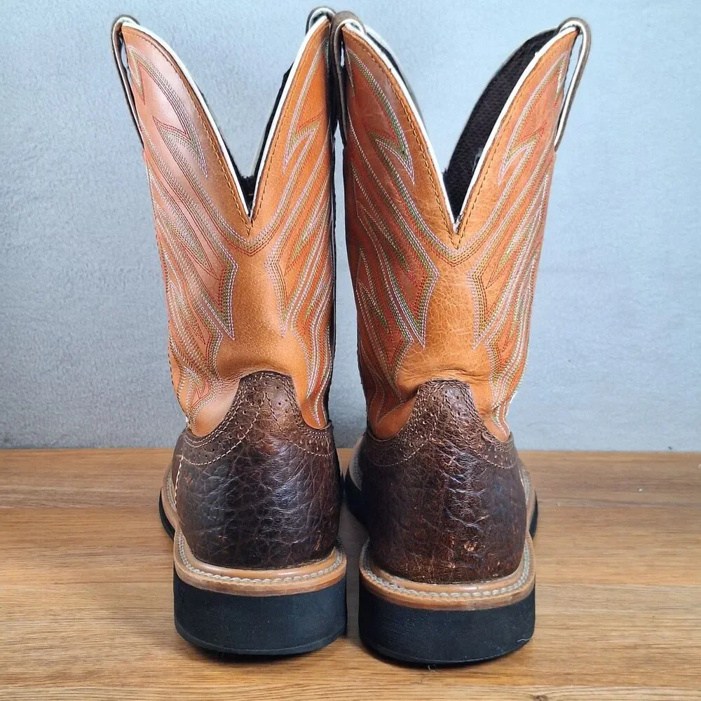 Justin Stampede Men's 10 D Waterproof Western Work Boots Dark Chestnut Leather